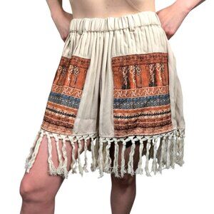 NWT Ursime Western Southwestern Aztec Boho Fringe Stretch Cowgirl Shorts L/XL